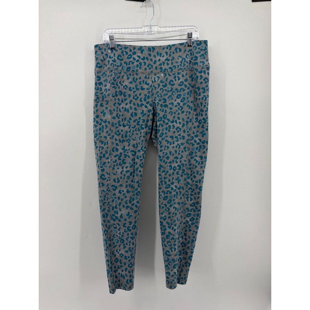 Chico's Womens Size 2 / L Gray Blue Leopard Print Metallic Leggings Side Pocket